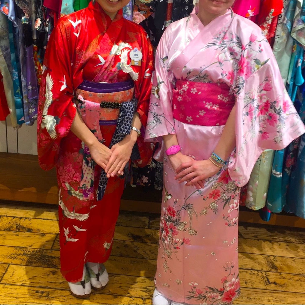 Disney MITSUKOSHI Epcot Japan Geisha Cosplay PINK Bow Kimono Costume Sorority